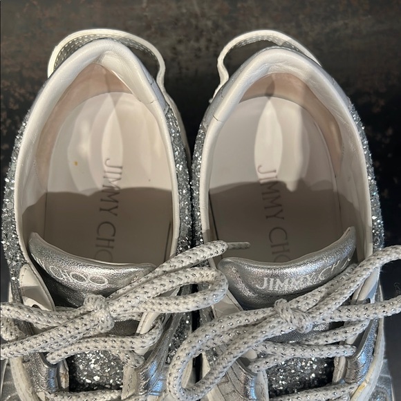 Jimmy Choo Silver Glitter and White Leather Sneakers - Picture 12 of 15